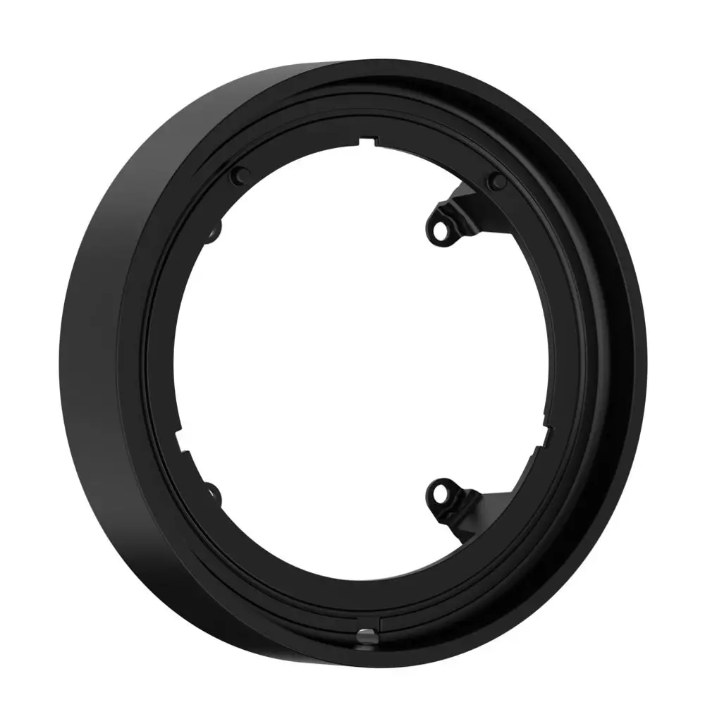 Schwarze Halterung von Hansgrohe mit ringförmigem Design und Ausschnitten für Befestigungen, geeignet zum Einsatz in Sanitärinstallationen.